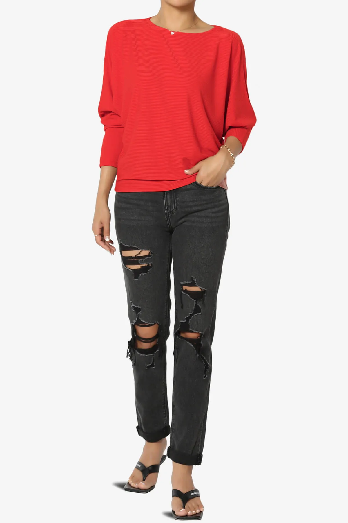 Pepper Dolman Sleeve Ribbed Top PLUS